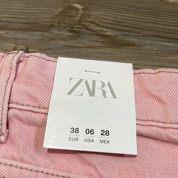 Zara Denim Shorts Light Pink High rise Side slit Button fly Raw hem Size 6 NWT - Picture 10 of 11